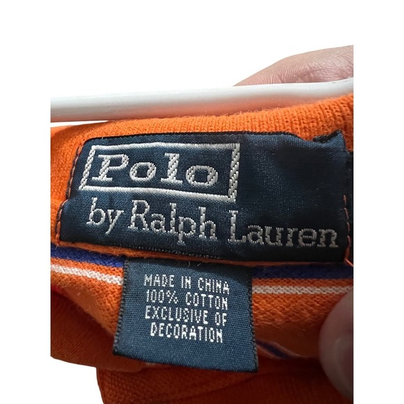 Polo Ralph Lauren Mens Large Orange Striped Short Sleeve Pique Polo Shirt - Picture 3 of 12